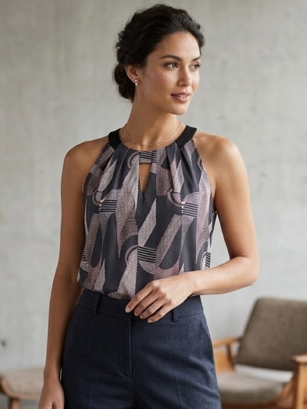 White House Black Market Black and Blush Halter Keyhole Camisole